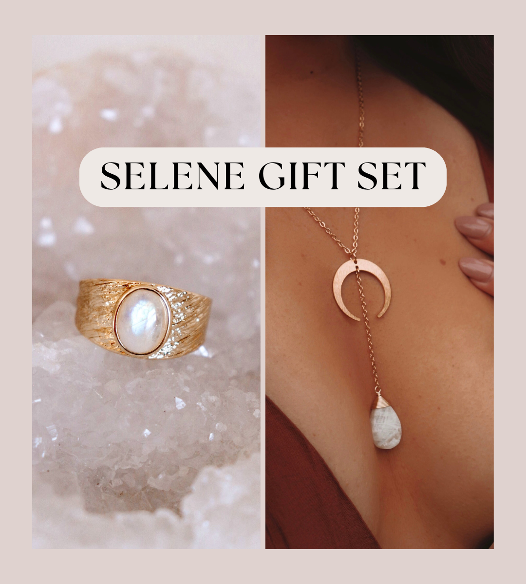 Selene Gift Set | Moonstone Lariat and textured cigar band ring