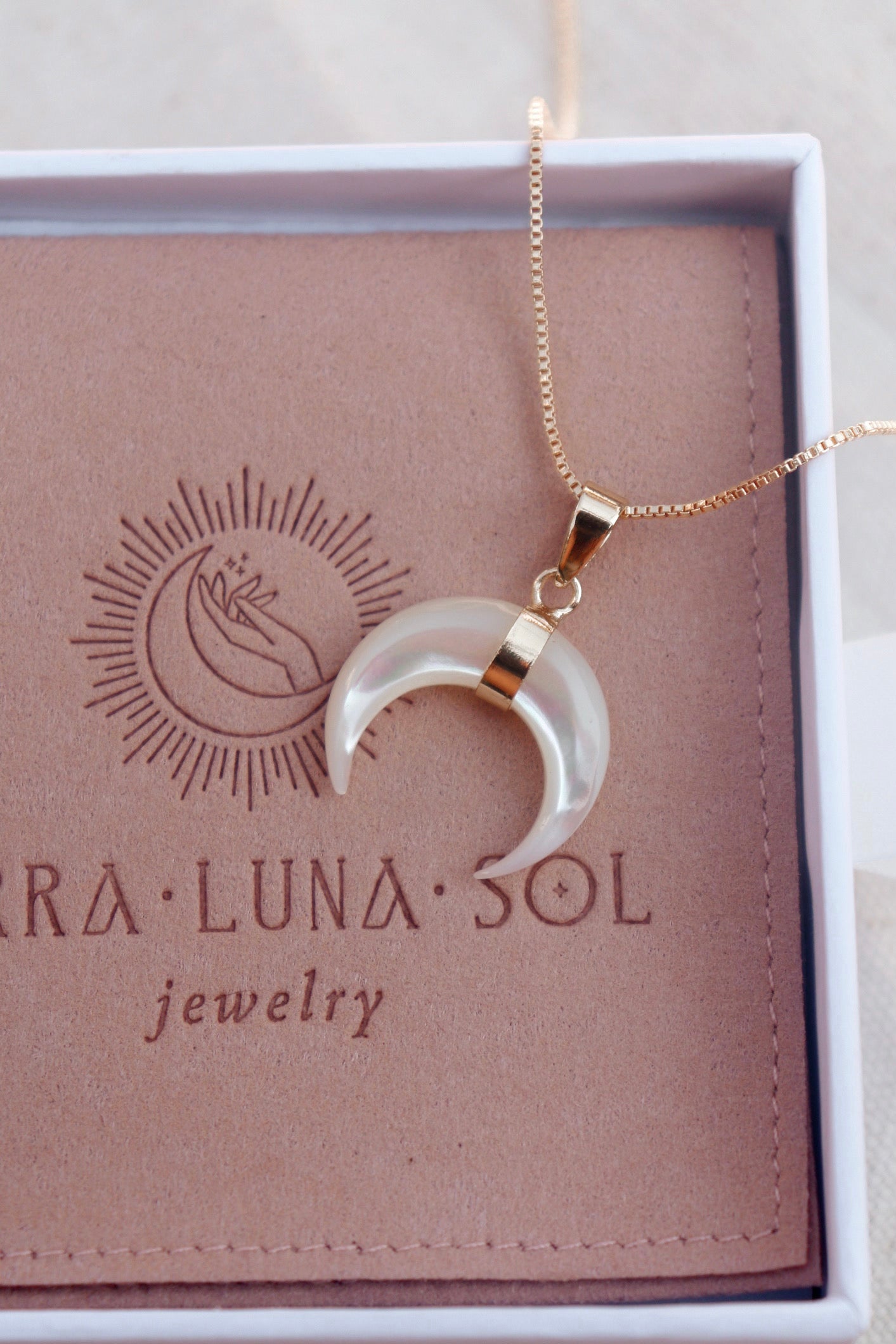Mother of pearl crescent necklace – Terra Luna Sol