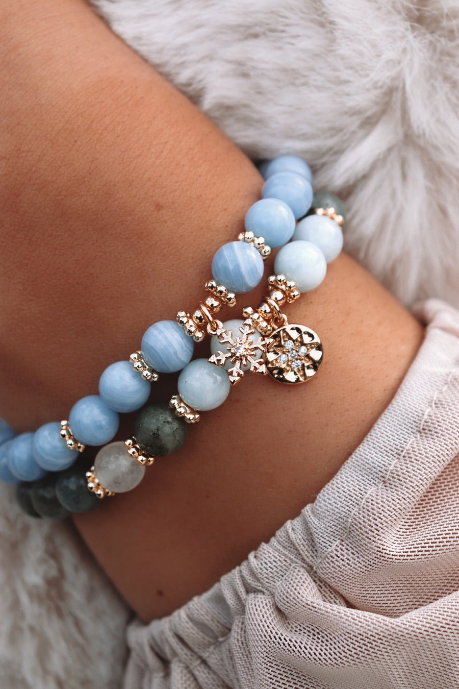 Stretch Bracelet | 8mm Beads (Lace Agate - Blue) Large