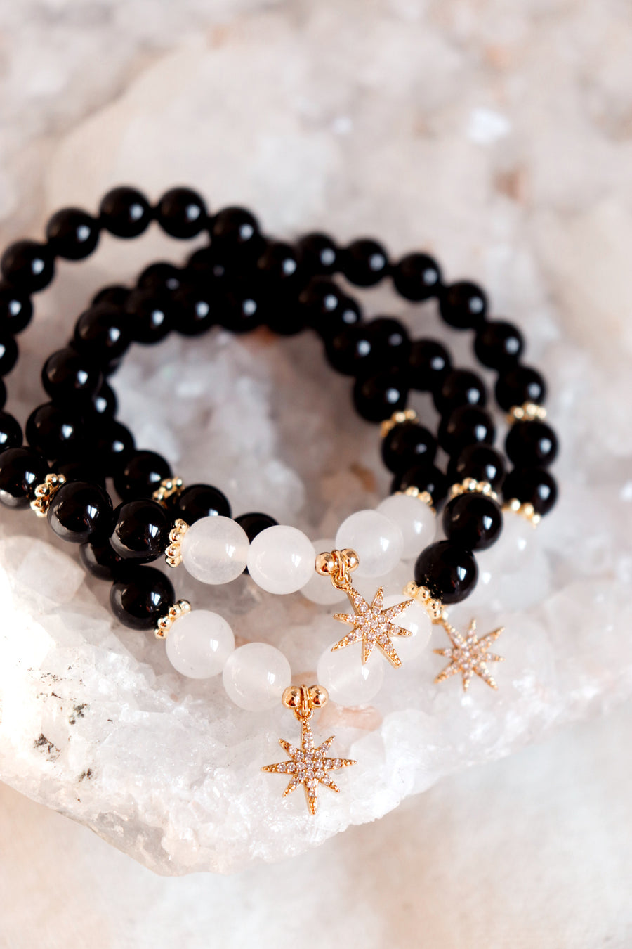 I am guided by my inner light | black tourmaline + selenite mala bracelet