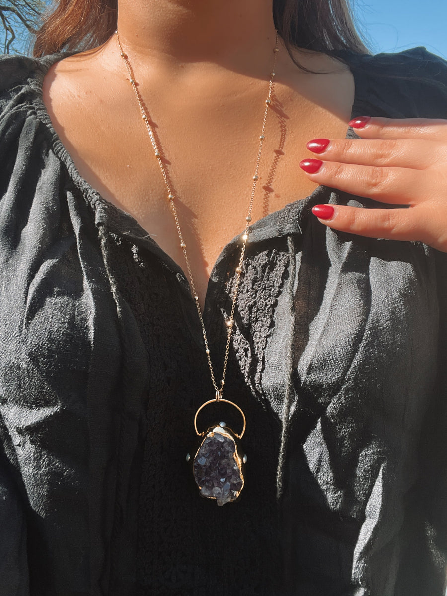 The High Priestess | Amethyst geode pendant necklace and bracelet gift set ($126 value!)