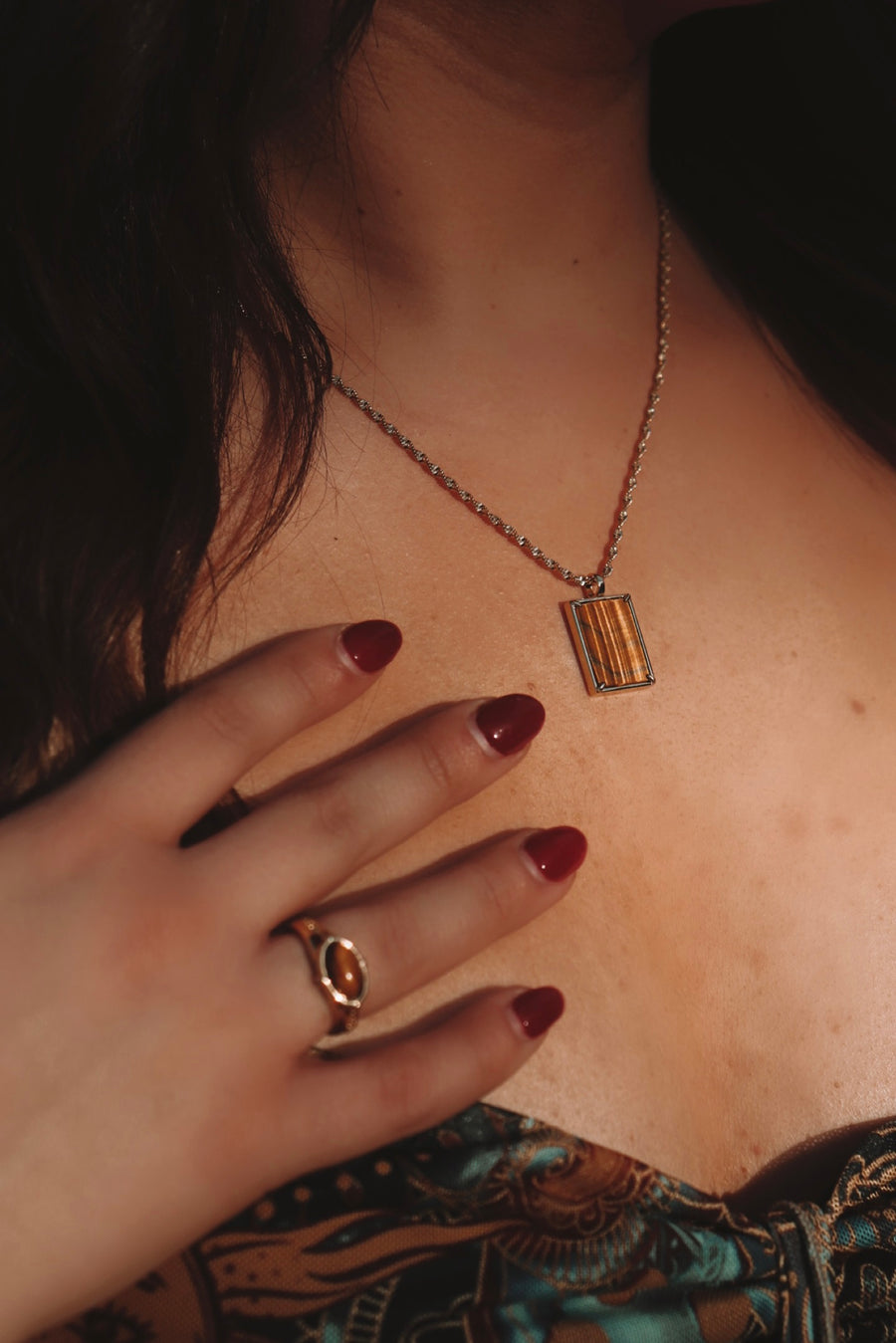 Sekhmet | tiger's eye window necklace and signet ring gift set