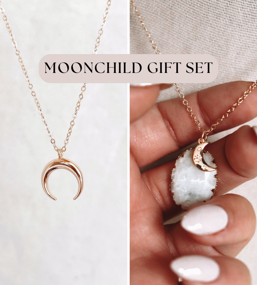 Moonchild Gift Set | Moonstone crescent necklace and gold-filled crescent ($112 value!)