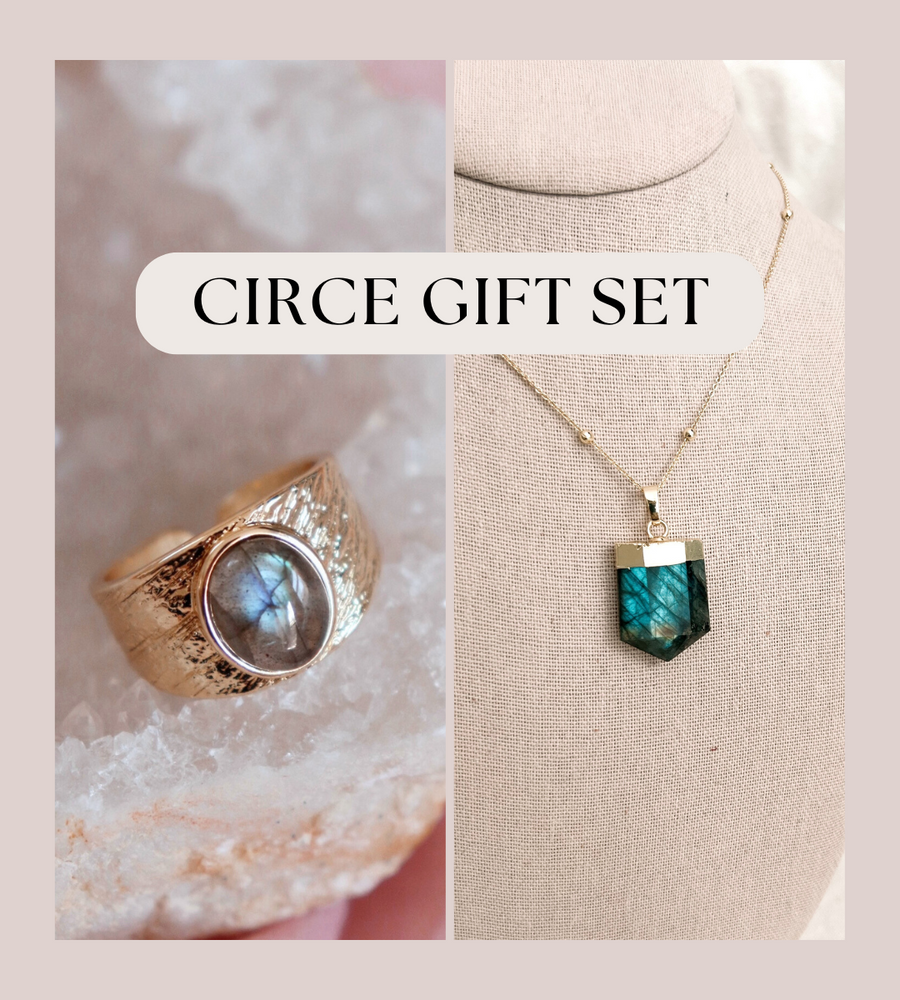 Circe Gift Set | labradorite shield necklace and cigar ring ($128 value!)