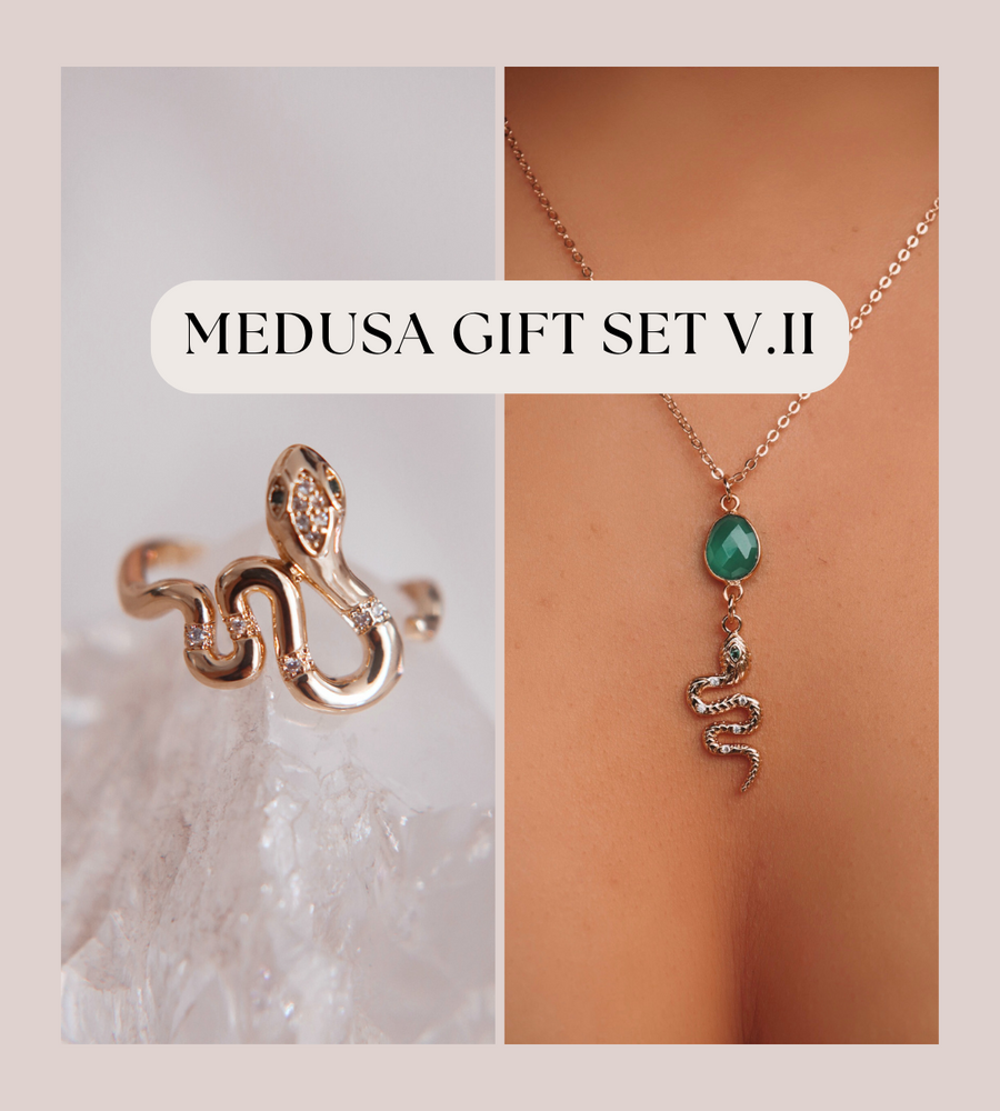 Medusa gift set v.II | green onyx serpent necklace and serpent ring-$110 value!