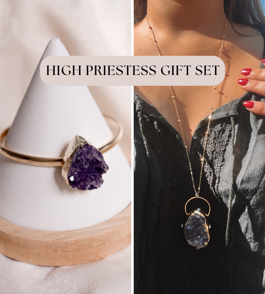 The High Priestess | Amethyst geode pendant necklace and bracelet gift set ($126 value!)