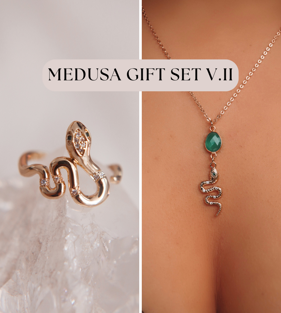 Medusa gift set v.II | green onyx serpent necklace and serpent ring-$110 value!