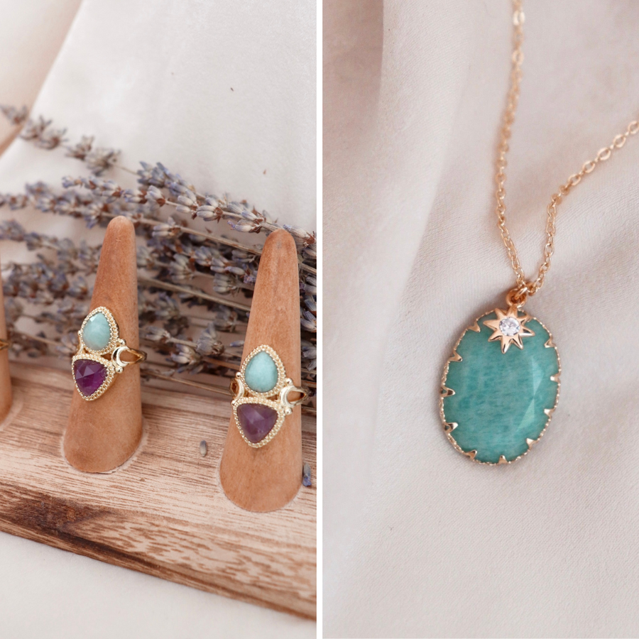 Awakened Spirit Gift Set | Amazonite necklace and amazonite & amethyst ring ($124 value!)