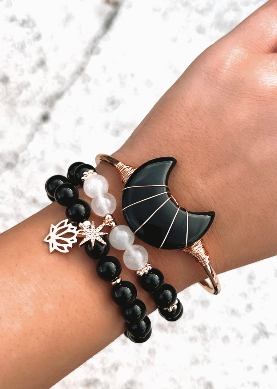I am guided by my inner light | black tourmaline + selenite mala bracelet