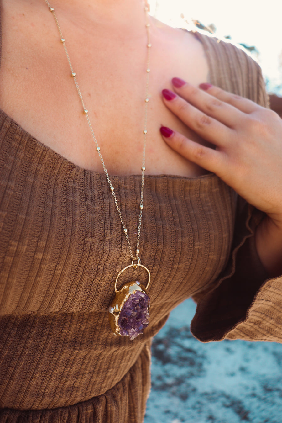 The High Priestess | Amethyst geode pendant necklace