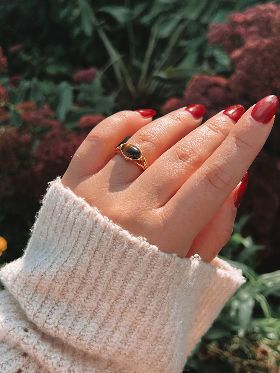 Sekhmet | tiger's eye window necklace and signet ring gift set