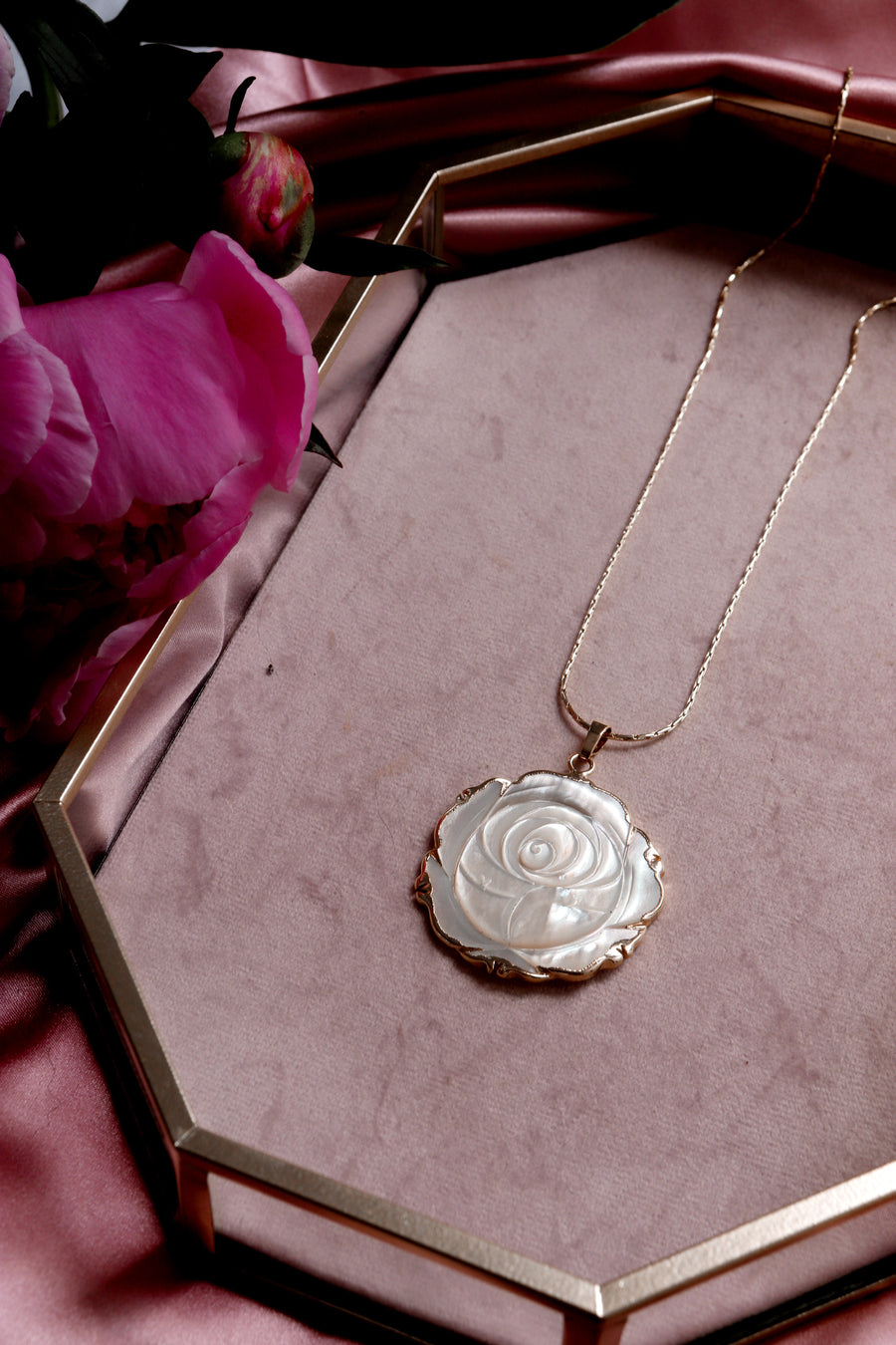 Sophia mother of pearl rose necklace – Terra Luna Sol