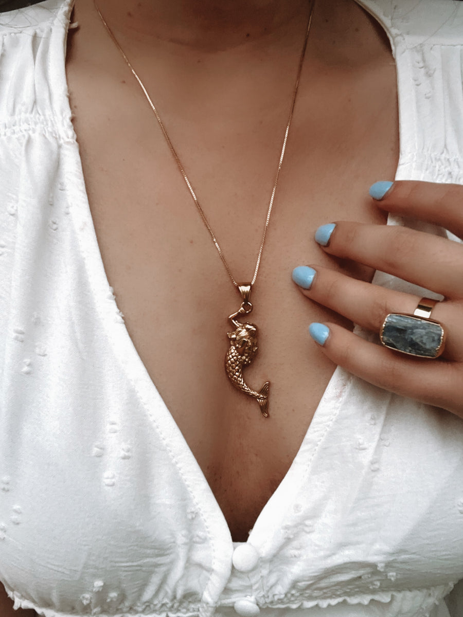 Yemaya | Vintage brass mermaid necklace