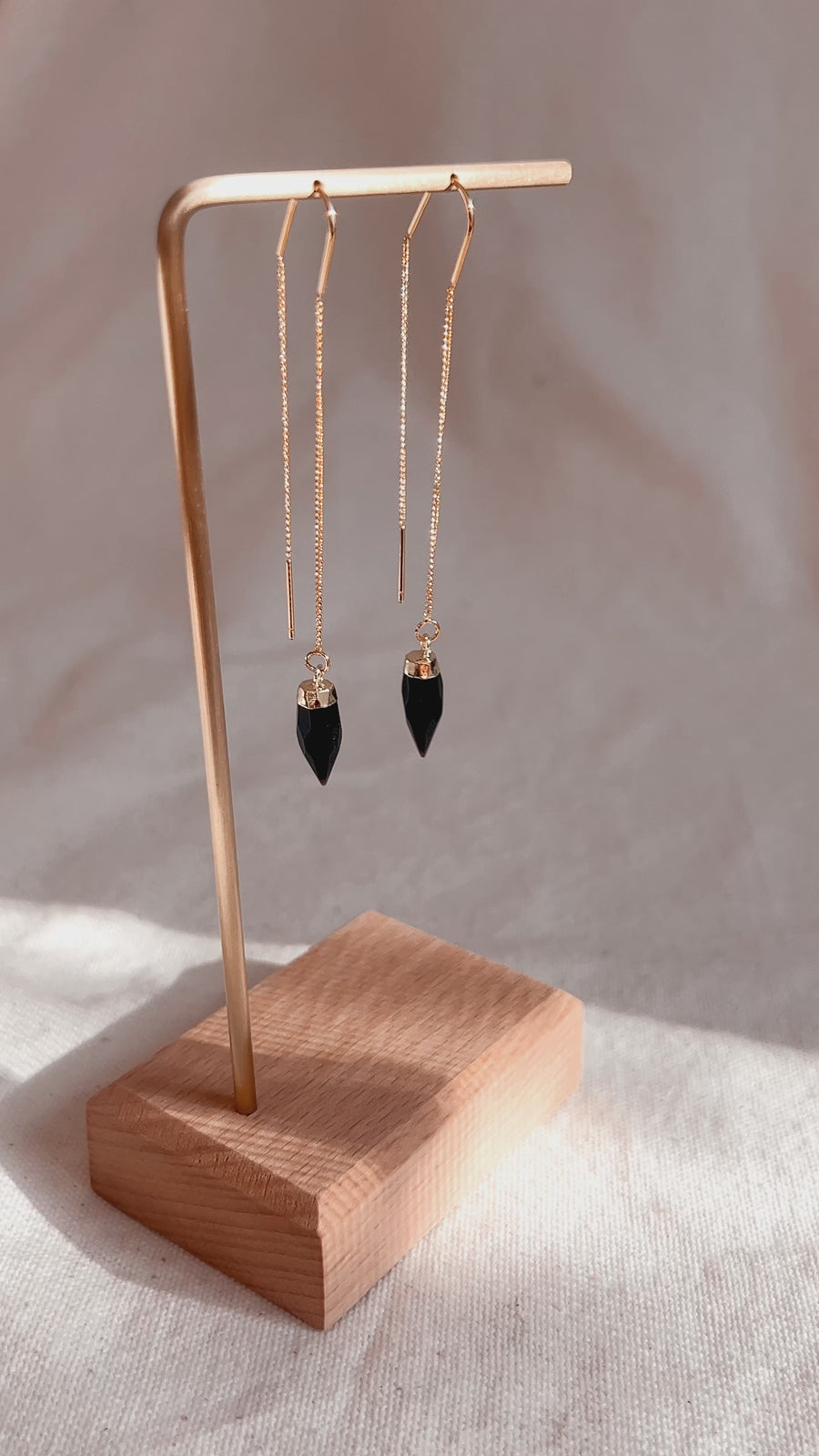 Obsidian threader earrings