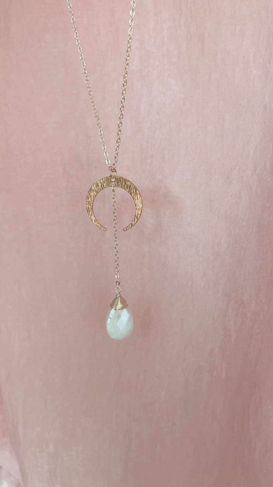 Selene | moonstone crescent lariat necklace