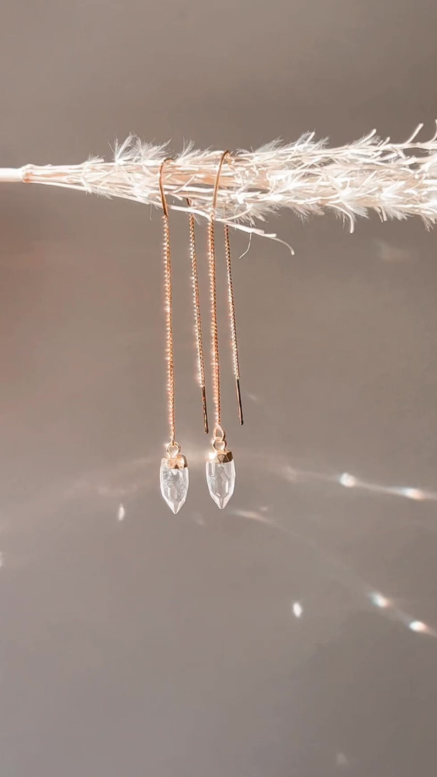 Faceted quartz suncatcher threader earrings