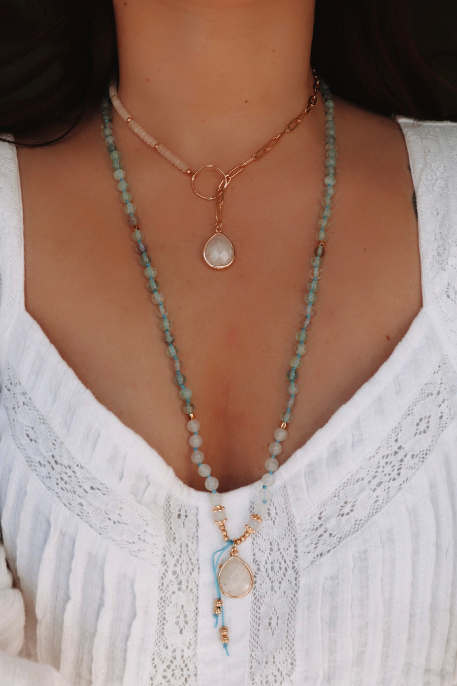 Intuition | Fluorite + moonstone mala necklace