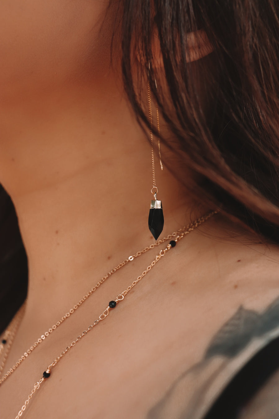 Obsidian threader earrings