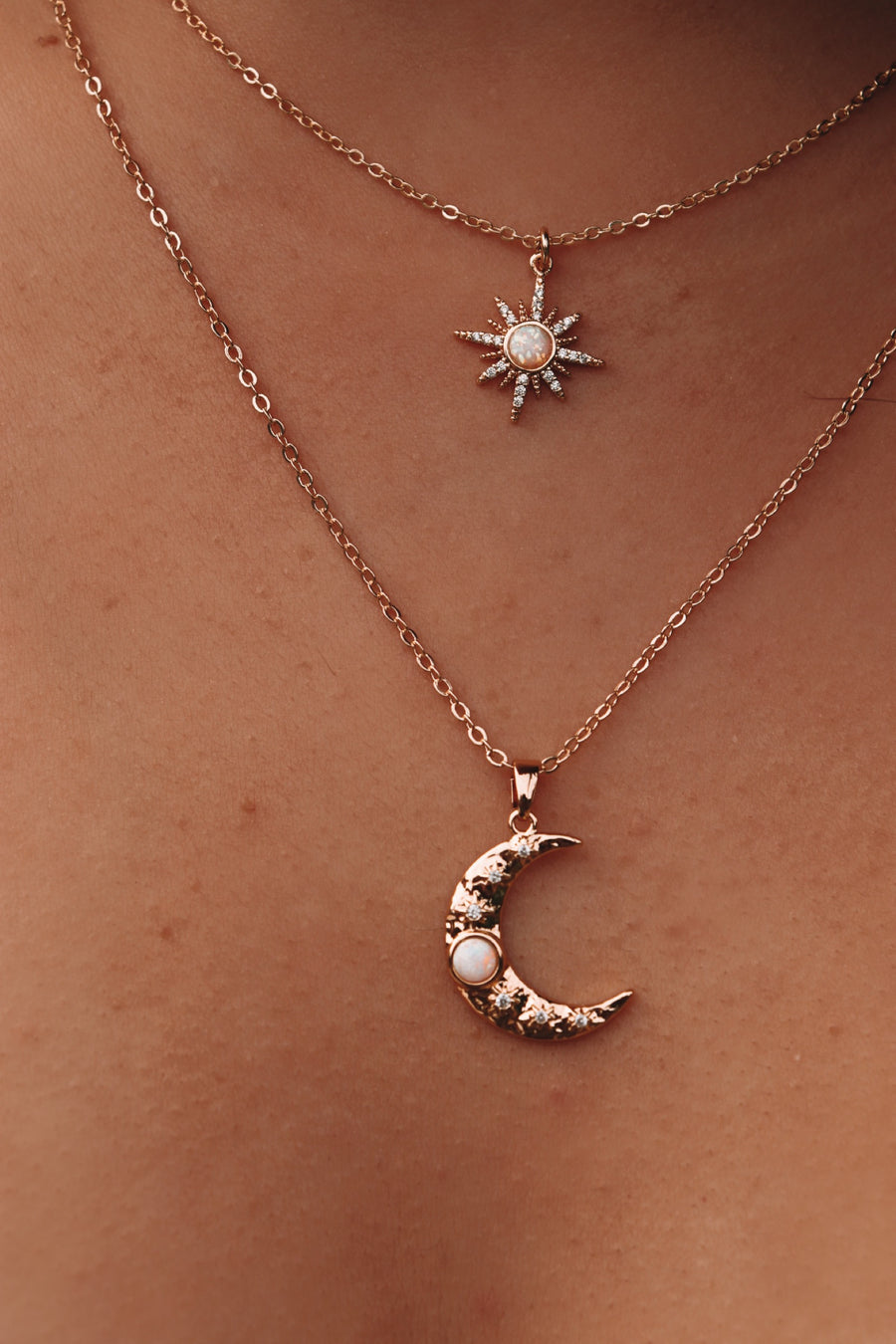 Ayla | opal crescent moon necklace