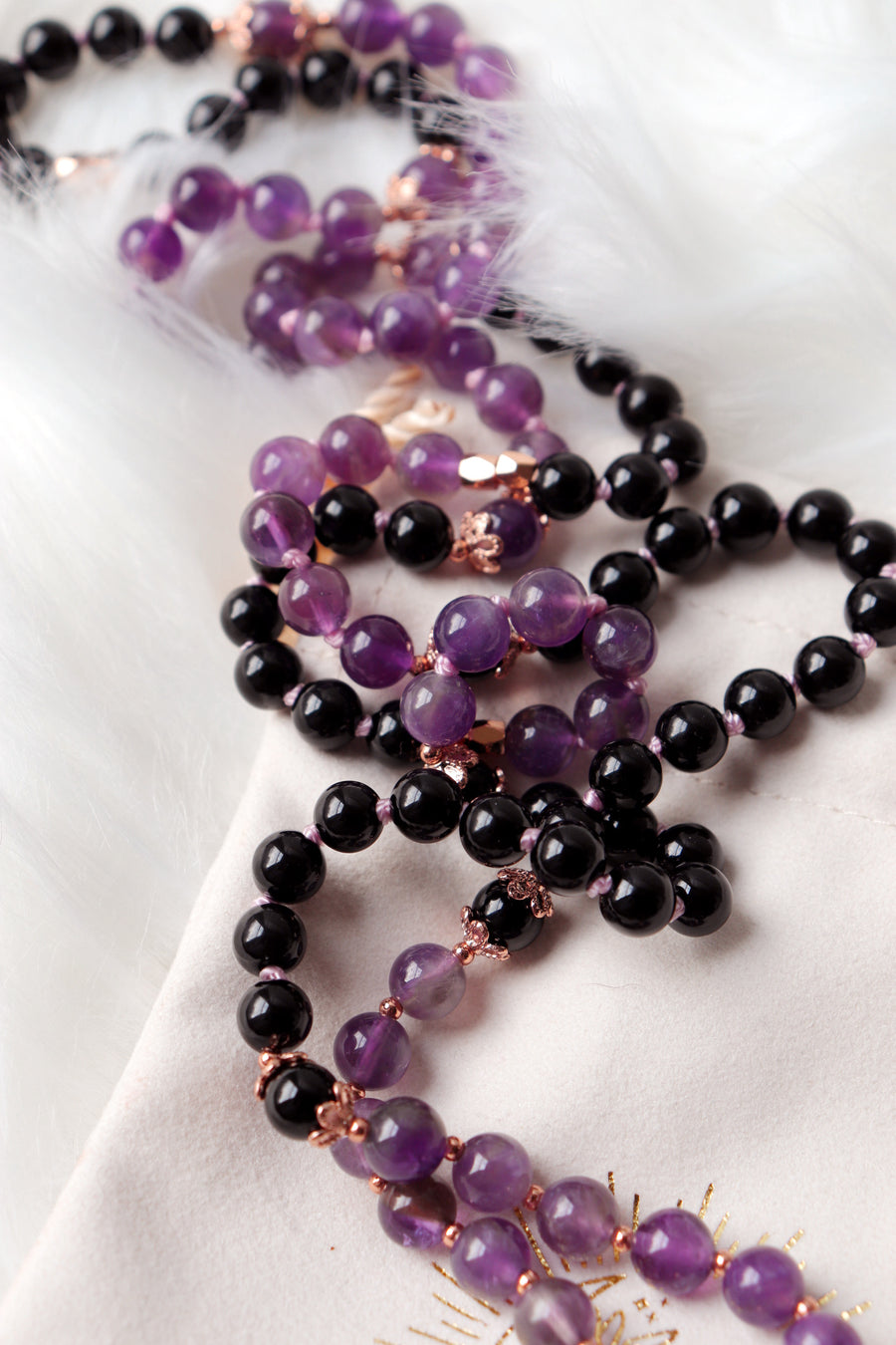 Priestess | amethyst and black tourmaline mala necklace