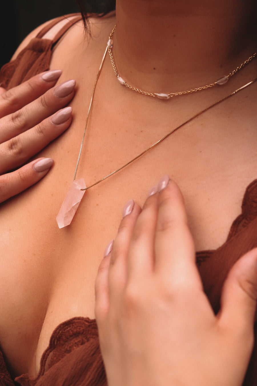 Goddess amulet | Rose quartz point necklace