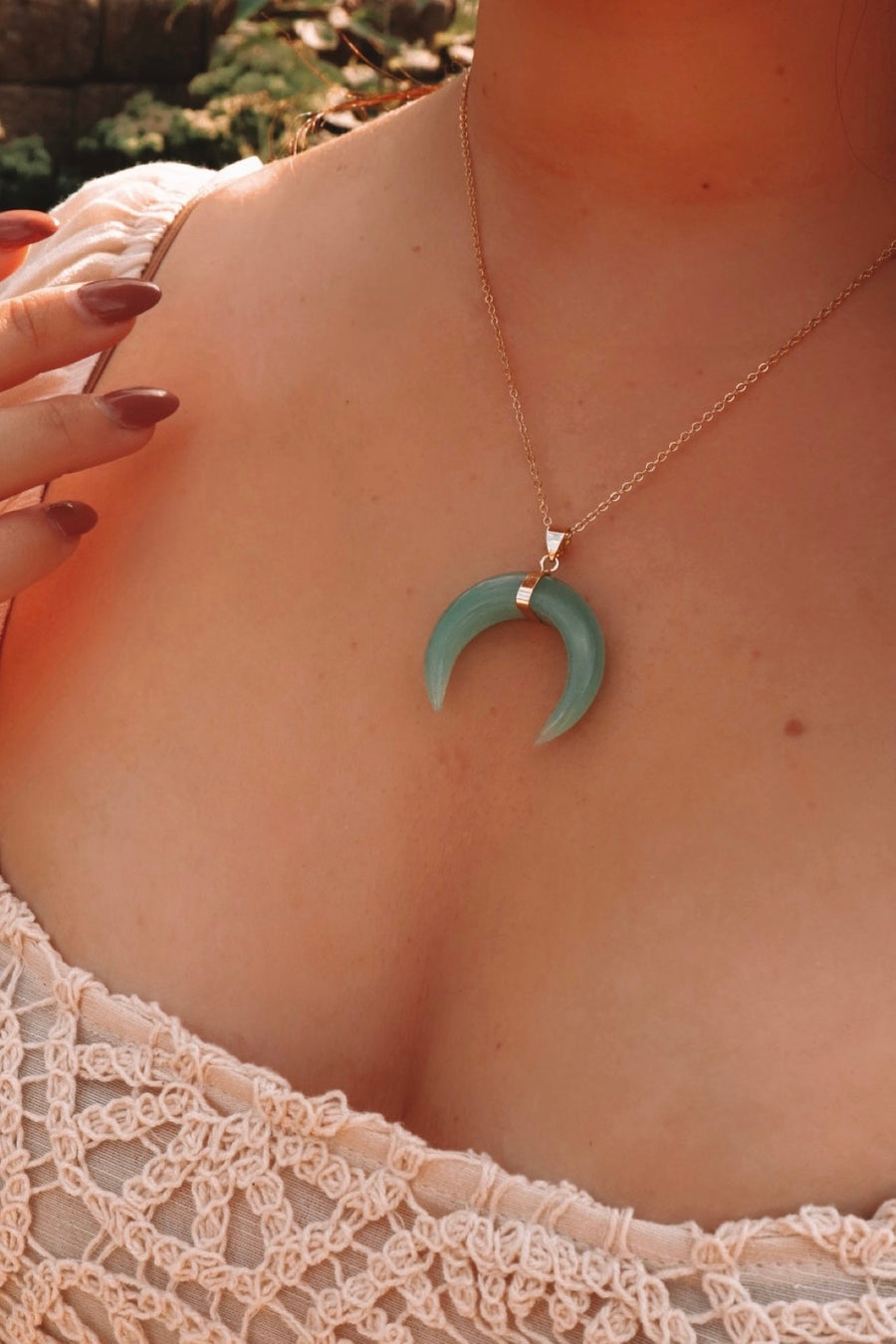 Artemis | Green aventurine gemstone crescent necklace