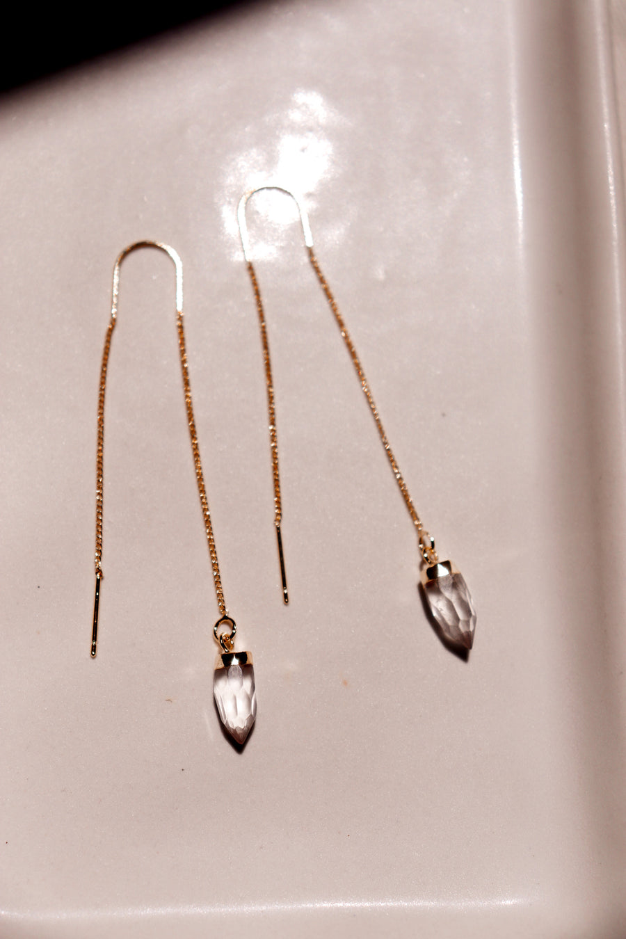 Faceted quartz suncatcher threader earrings