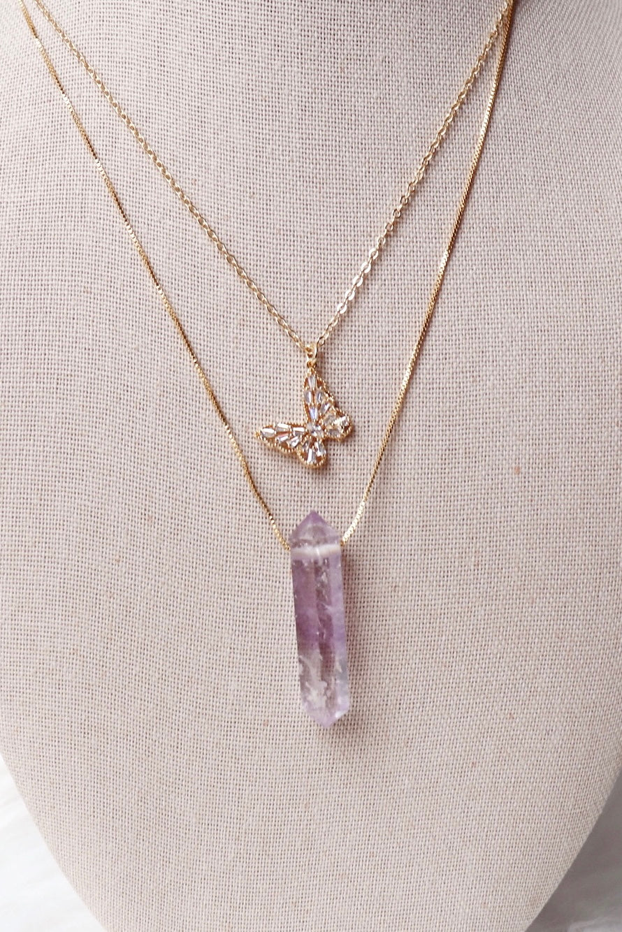 Metamorphosis | butterfly and lavender amethyst necklaces