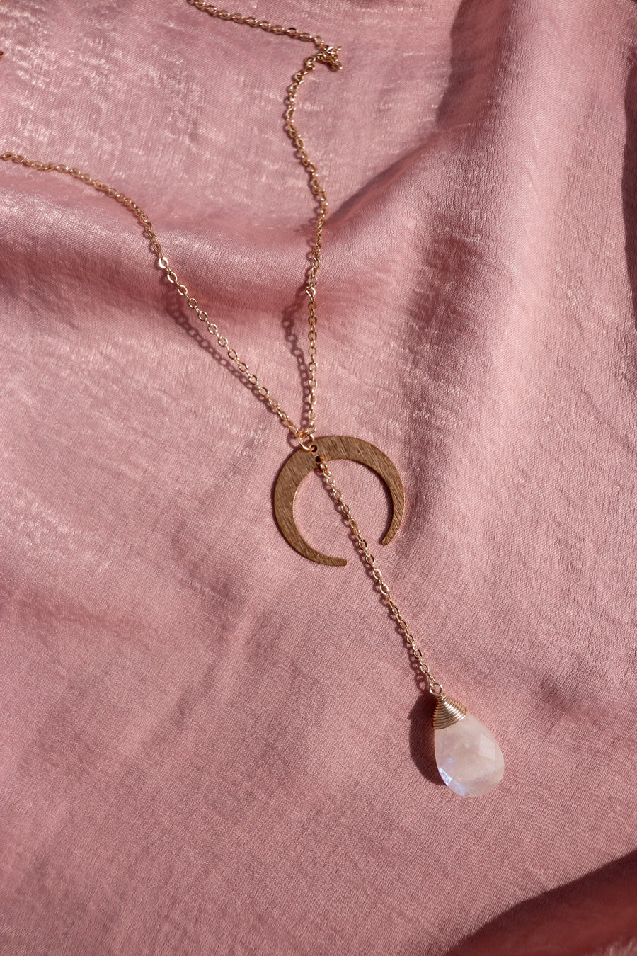 Selene | moonstone crescent lariat necklace