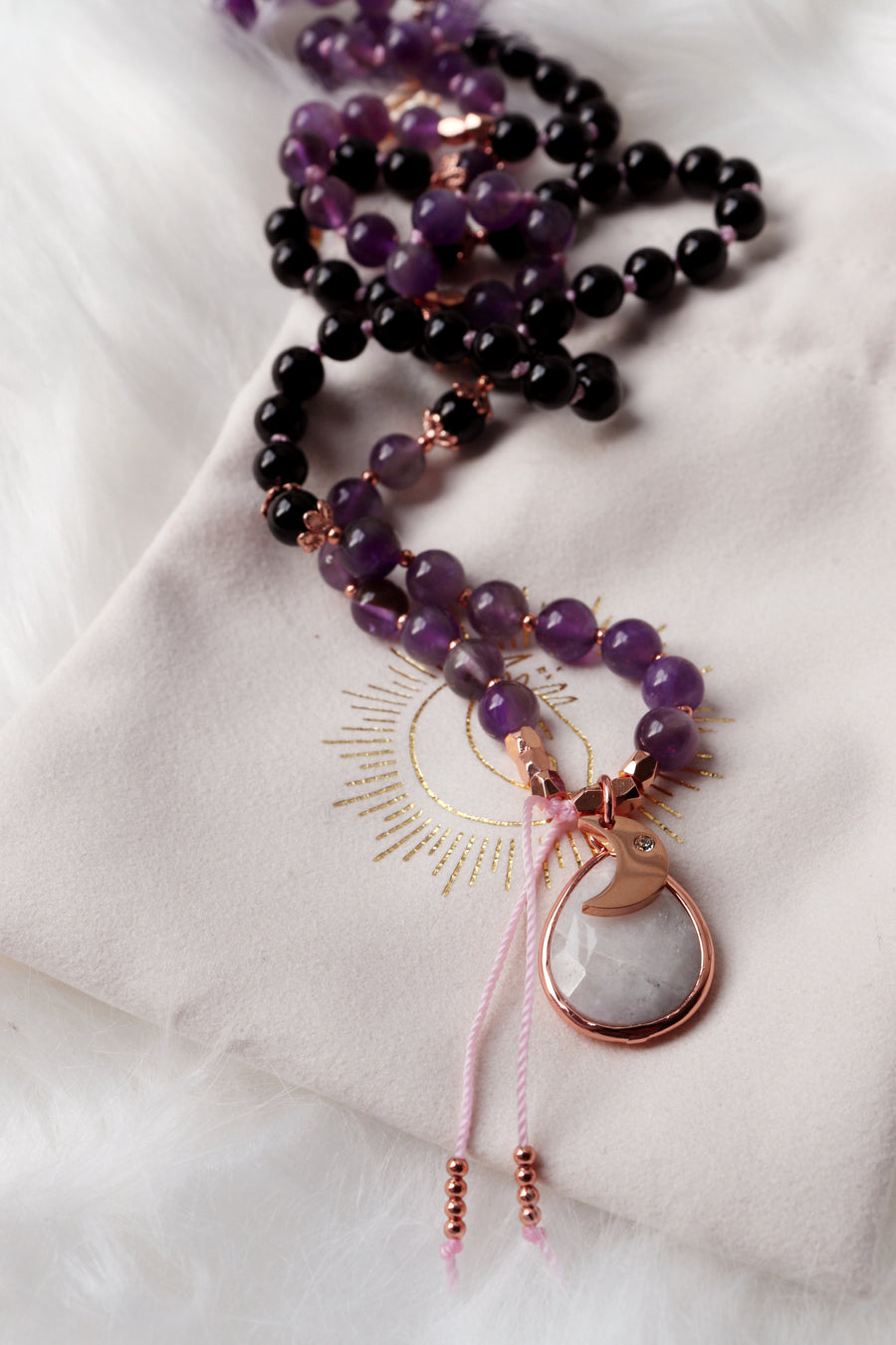 Priestess | amethyst and black tourmaline mala necklace